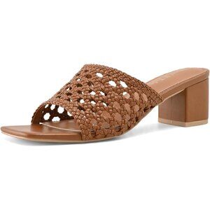 Shoe'N Tale Size 7.5 Sandals Heeled Square Open Toe Woven Mules Slip-On Slides